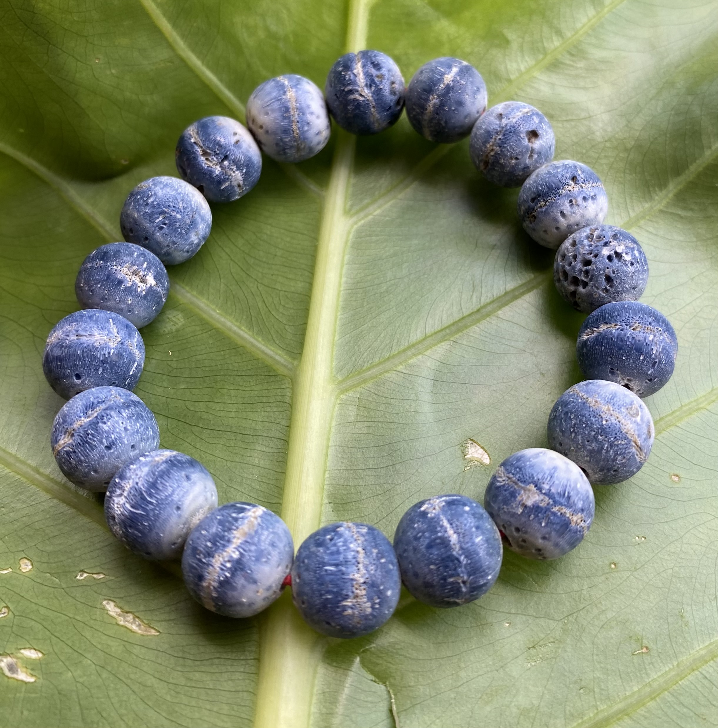 【ブルーコーラル(青珊瑚)14mm】ポリッシュ(磨き)仕上げ無し★ブレスレット