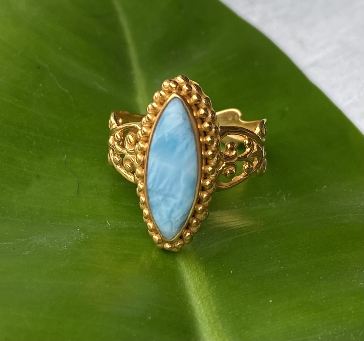 【世界三大ヒーリングストーン】ラリマー★22KGPリング(約１３号)