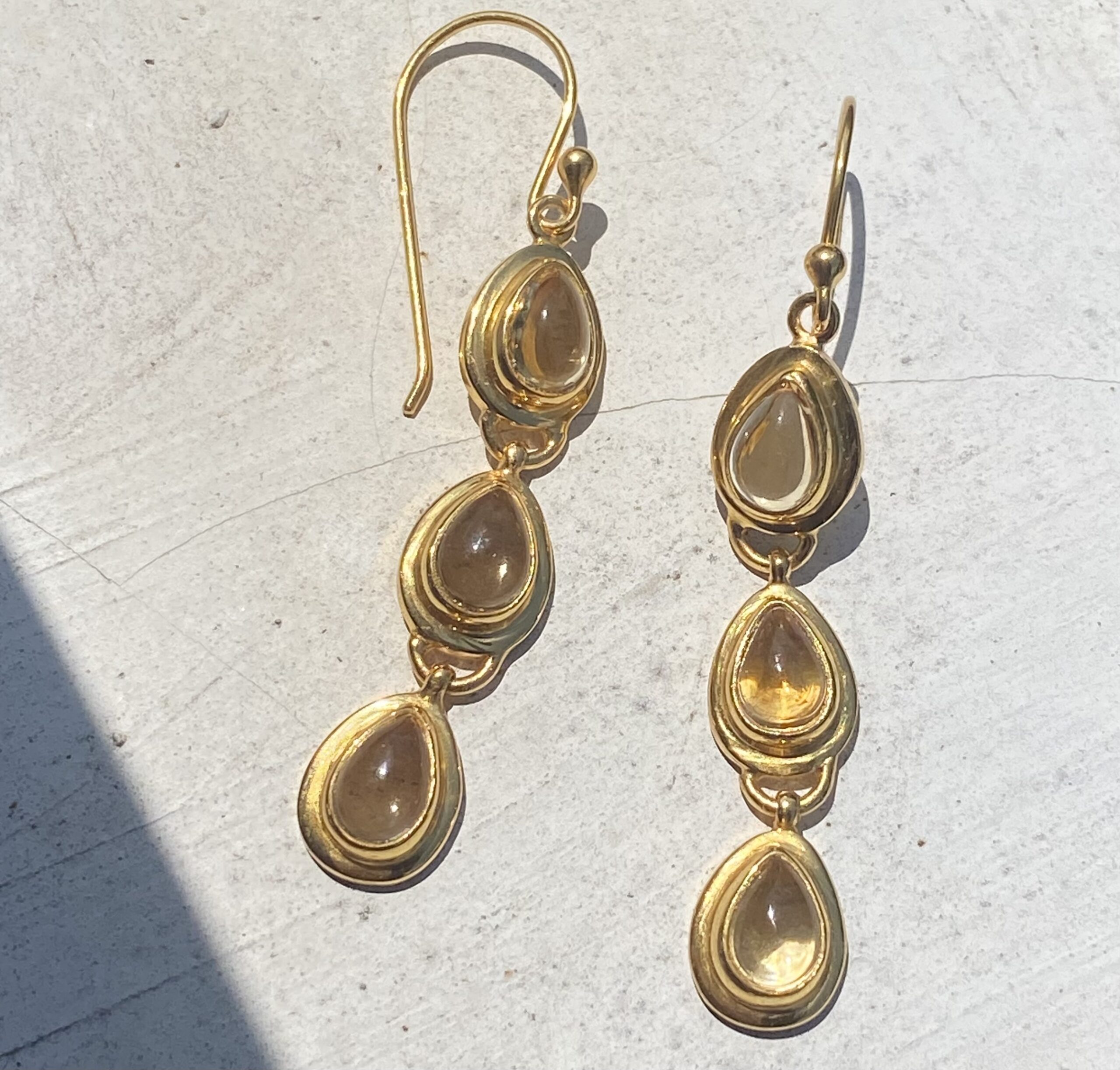 【シトリン】３連ドロップピアス★２２KGP