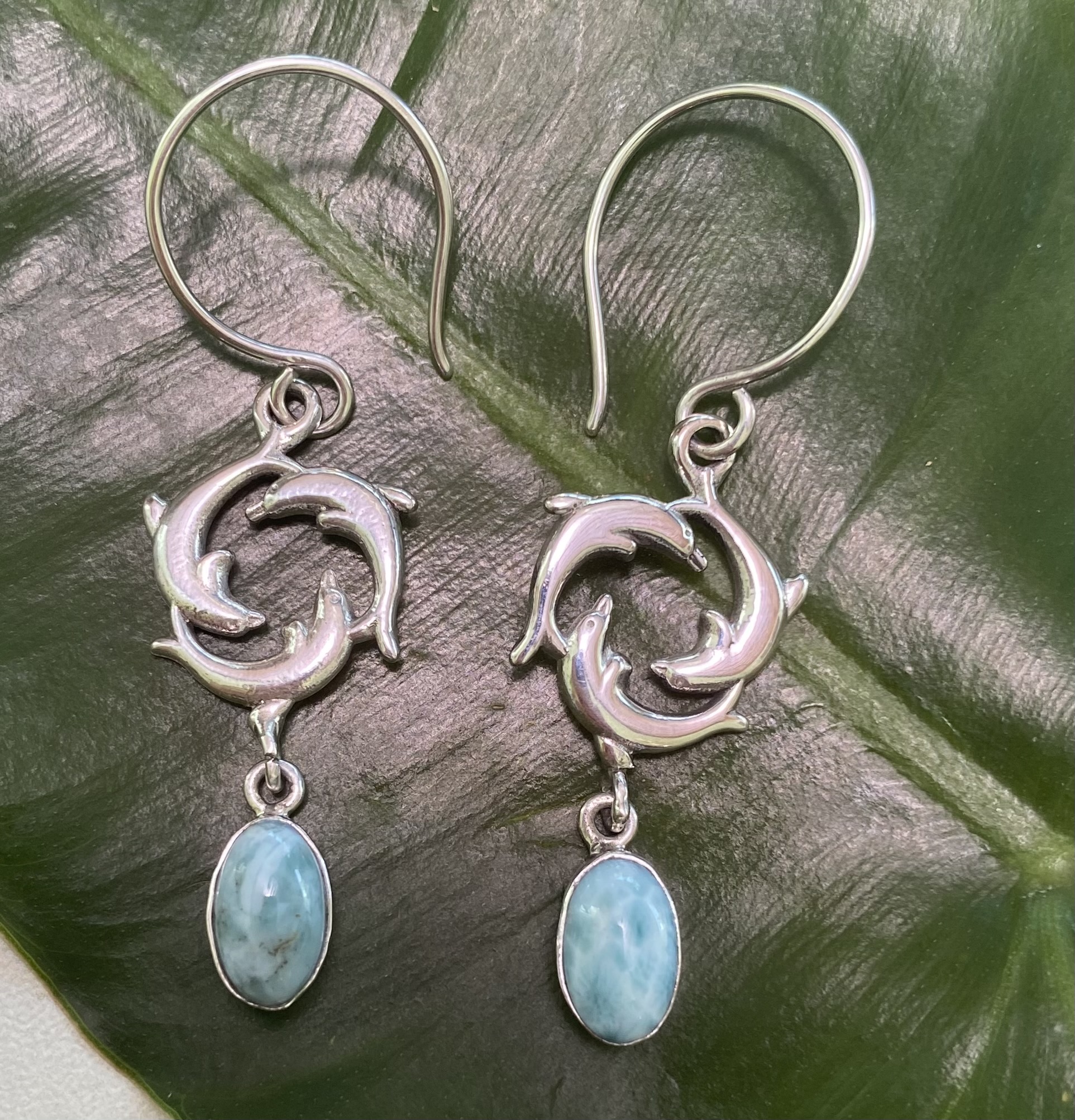 【カリブ海の宝石】ラリマー＆ドルフィン★シルバー９２５ピアス