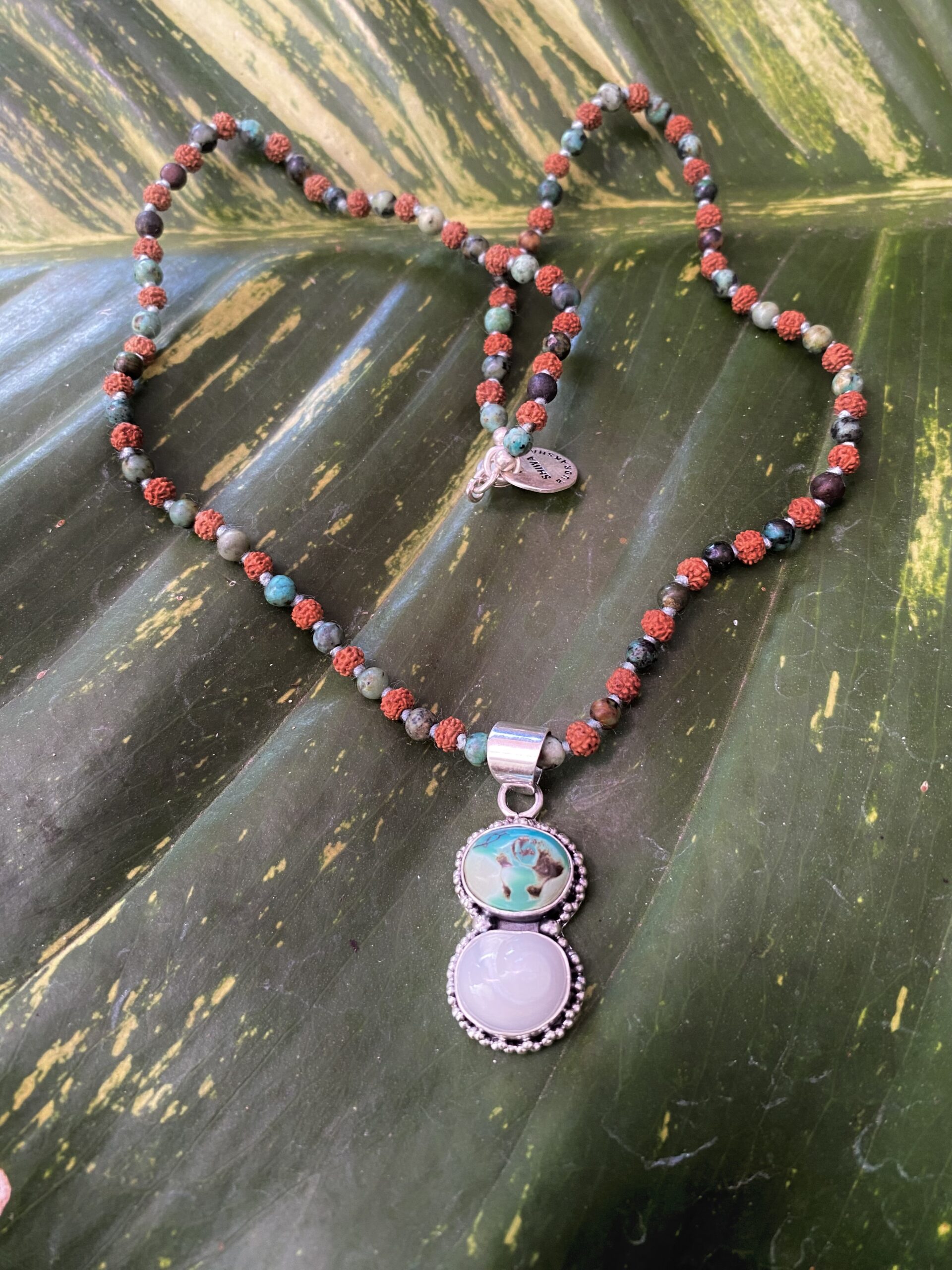 【ペルシャ産ターコイズ＆ケオン】5面＆アフリカンターコイズ★ネックレス