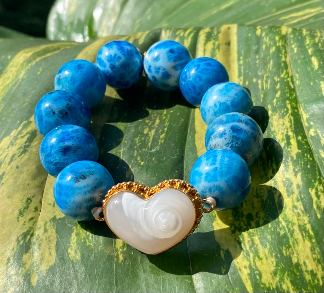 【ハートケオン】ブルーコーラル★大玉１９㎜★ブレスレット