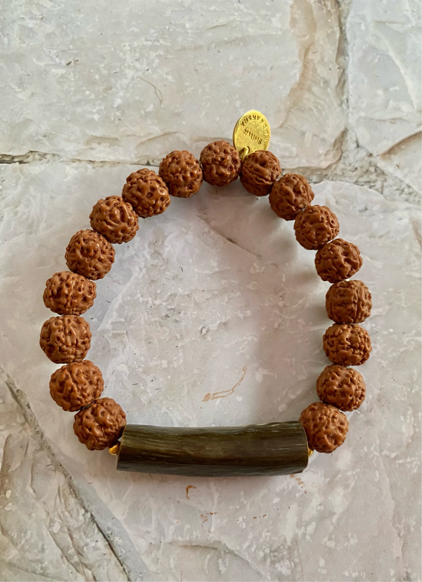 【インドネシア産グリーンウリ】ルドラクシャ５面★ブレスレット