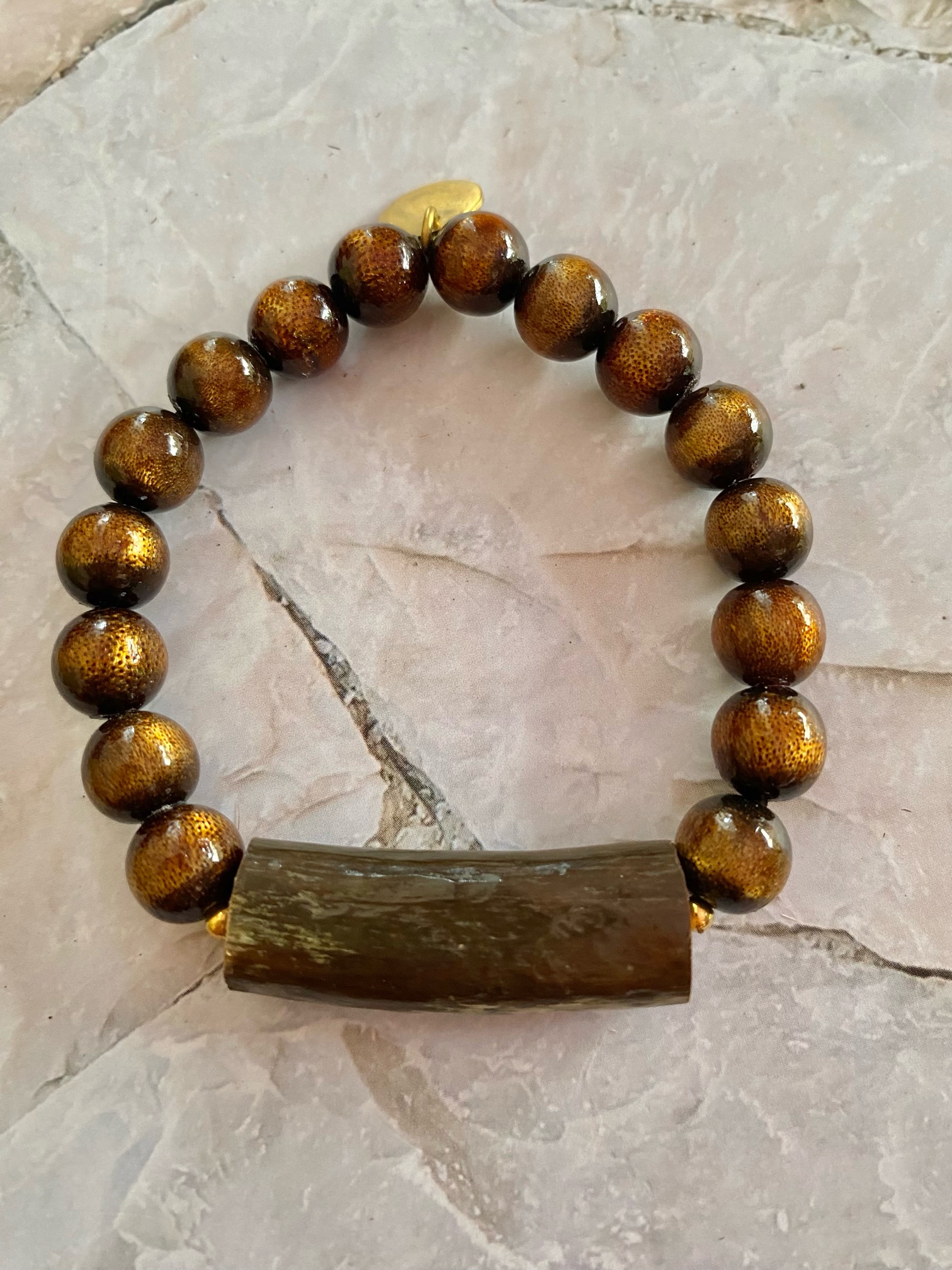 【インドネシア産グリーンウリ】ゴールドウリ（金珊瑚）★ブレスレット