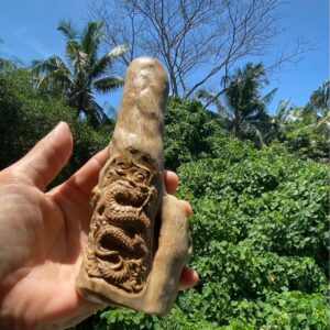 【ホワイトウリ（白珊瑚）】ガネーシャ＆龍神の彫刻（２５ーB）