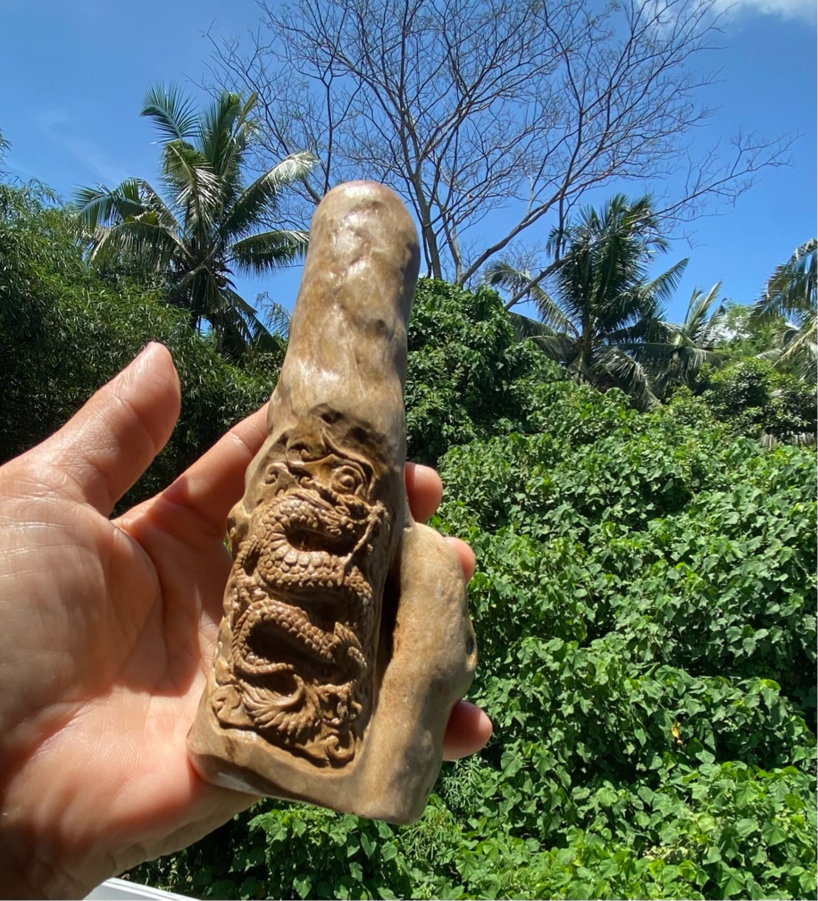 【ホワイトウリ（白珊瑚）】ガネーシャ＆龍神の彫刻（２５ーB）