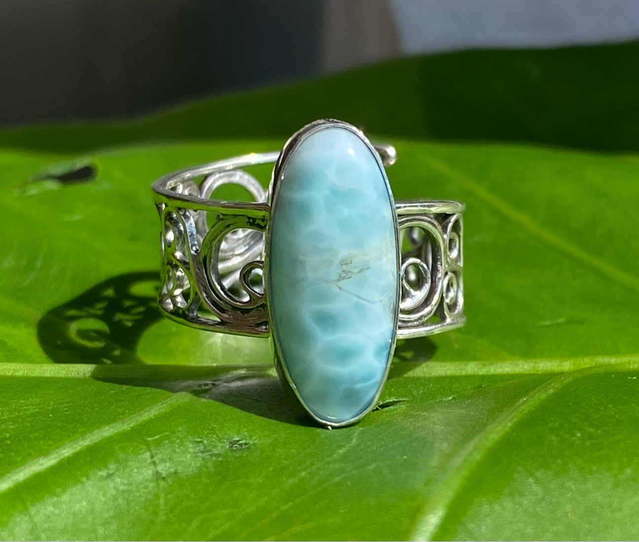 【ドミニカ共和国産ラリマー】フィリグリー★シルバーリング