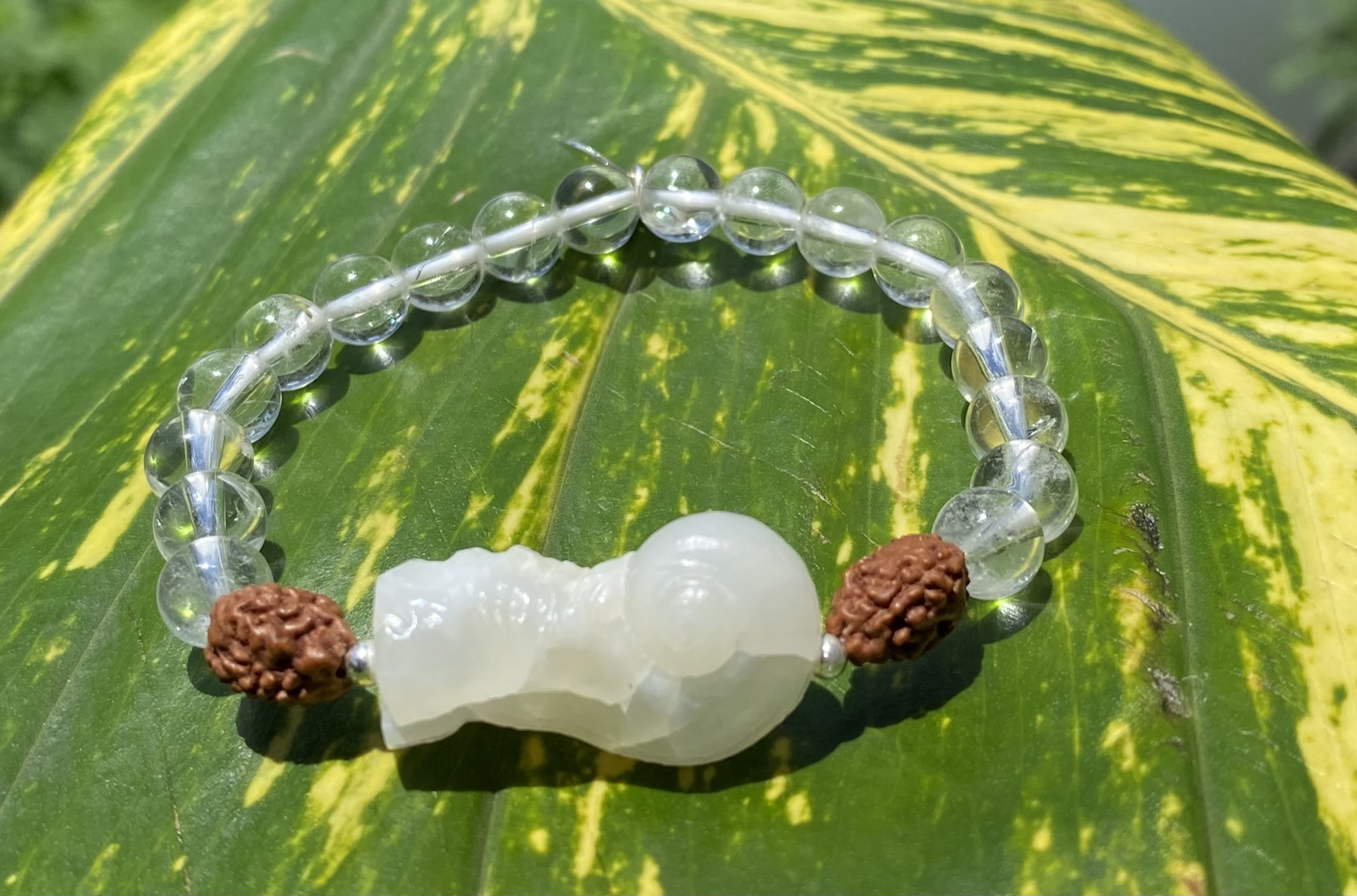 【ナチュラル研磨ケオン天珠】3面アグニ★水晶★ブレスレット