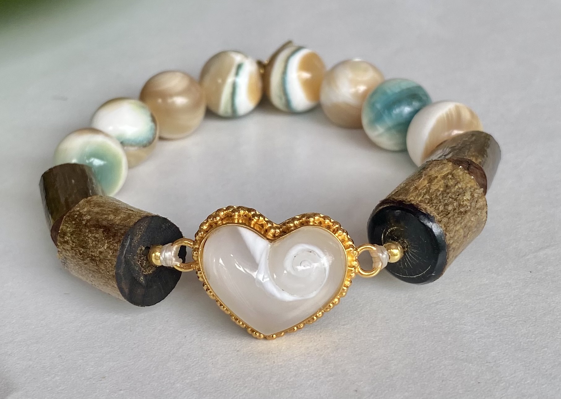 【入魂儀式済ハートケオン】夜光貝＆ウリ★ブレスレット