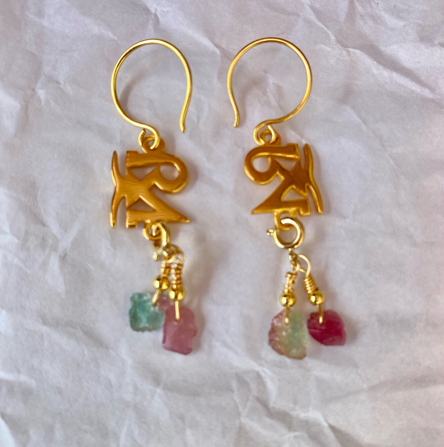 【チベットAUM】キャンディーカラートルマリン★２２KGPピアス