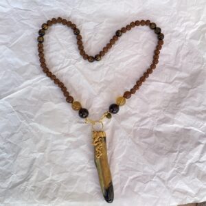 【インドネシア産ゴールドウリ】龍神装飾★アンバー★ルドラクシャ★ネックレス