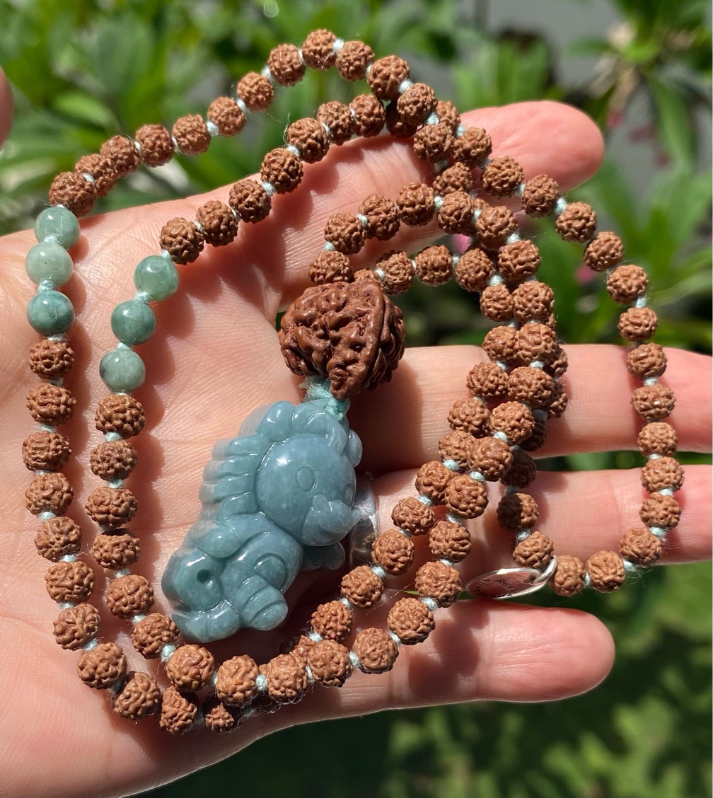 【馬の翡翠】鼻付きガネーシャ５面★１０８粒マーラー