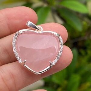 【ハート型ローズクォーツ】ジルコニアダイヤモンド★シルバー９２５ペンダント
