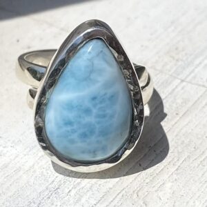 【ドミニカ産ラリマー】手打ちハンマー★ハンドメイド★シルバー９２５リング