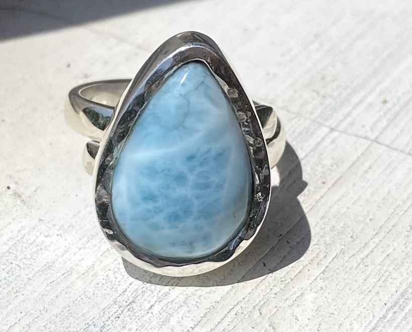 【ドミニカ産ラリマー】手打ちハンマー★ハンドメイド★シルバー９２５リング