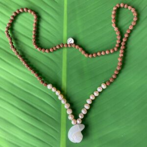 【入魂儀式済み勾玉ケオン】淡水オパール★ルドラクシャ５面★マーラー風ネックレス